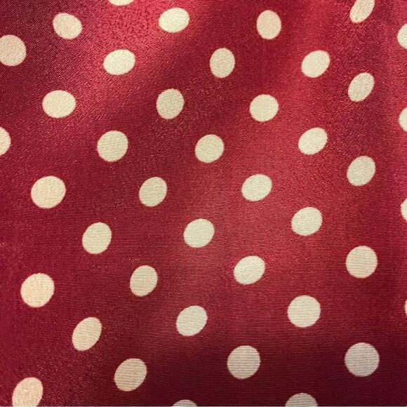 Skies Are Blue brick red and tan polka dot tie waist short length blouse size SP - Picture 10 of 14